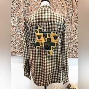 Katie Rie’s Upcycled Plaid Button Down Shirt, Baylor University- size M oversize